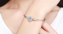 Load image into Gallery viewer, Blue and White Stone Evil Eye Silver Bangle - Bracelet17cm