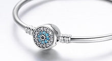 Load image into Gallery viewer, Blue and White Stone Evil Eye Silver Bangle - Bracelet17cm
