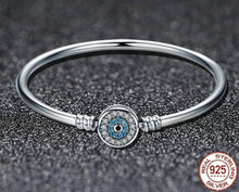 Load image into Gallery viewer, Blue and White Stone Evil Eye Silver Bangle - Bracelet17cm