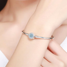 Load image into Gallery viewer, Blue and White Stone Evil Eye Silver Bangle - Bracelet17cm