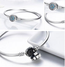 Load image into Gallery viewer, Blue and White Stone Evil Eye Silver Bangle - Bracelet17cm