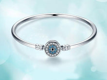 Load image into Gallery viewer, Blue and White Stone Evil Eye Silver Bangle - Bracelet17cm