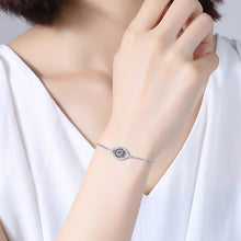 Load image into Gallery viewer, Blue and White Stone Evil Eye Silver Bracelet - Bracelet