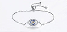 Load image into Gallery viewer, Blue and White Stone Evil Eye Silver Bracelet - Bracelet