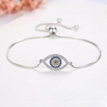 Load image into Gallery viewer, Blue and White Stone Evil Eye Silver Bracelet - Bracelet