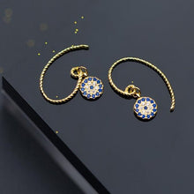 Load image into Gallery viewer, Blue and White Stone Evil Eye Silver Dangle Earrings - EarringsGold