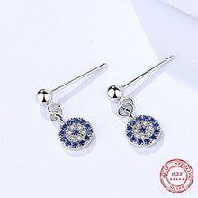 Load image into Gallery viewer, Blue and White Stone Evil Eye Silver Drop Earrings - EarringsGold