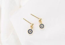 Load image into Gallery viewer, Blue and White Stone Evil Eye Silver Drop Earrings - EarringsGold