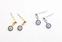 Load image into Gallery viewer, Blue and White Stone Evil Eye Silver Drop Earrings - EarringsGold