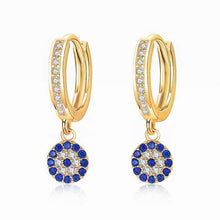 Load image into Gallery viewer, Blue and White Stone Evil Eye Silver Hoop Earrings - EarringsGold