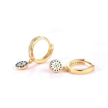 Load image into Gallery viewer, Blue and White Stone Evil Eye Silver Hoop Earrings - EarringsRose Gold