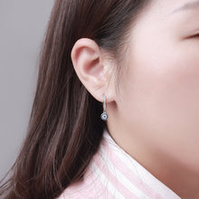 Load image into Gallery viewer, Blue and White Stone Evil Eye Silver Hoop Earrings - EarringsRose Gold