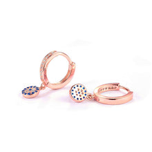 Load image into Gallery viewer, Blue and White Stone Evil Eye Silver Hoop Earrings - EarringsRose Gold