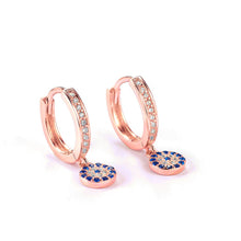 Load image into Gallery viewer, Blue and White Stone Evil Eye Silver Hoop Earrings - EarringsRose Gold