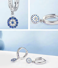 Load image into Gallery viewer, Blue and White Stone Evil Eye Silver Hoop Earrings - EarringsRose Gold