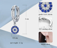 Load image into Gallery viewer, Blue and White Stone Evil Eye Silver Hoop Earrings - EarringsRose Gold