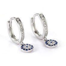 Load image into Gallery viewer, Blue and White Stone Evil Eye Silver Hoop Earrings - EarringsRose Gold