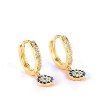 Load image into Gallery viewer, Blue and White Stone Evil Eye Silver Hoop Earrings - EarringsRose Gold