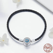 Load image into Gallery viewer, Blue and White Stone Evil Eye Silver Snake Chain Bracelet - Bracelet17cm