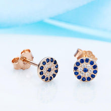 Load image into Gallery viewer, Blue and White Stone Evil Eye Silver Stud Earrings - EarringsRose Gold