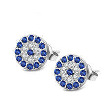 Load image into Gallery viewer, Blue and White Stone Evil Eye Silver Stud Earrings - EarringsRose Gold