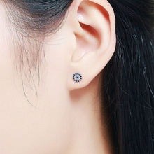 Load image into Gallery viewer, Blue and White Stone Evil Eye Silver Stud Earrings - EarringsRose Gold
