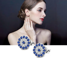 Load image into Gallery viewer, Blue and White Stone Evil Eye Silver Stud Earrings - EarringsRose Gold