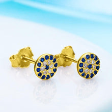 Load image into Gallery viewer, Blue and White Stone Evil Eye Silver Stud Earrings - EarringsRose Gold