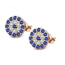 Load image into Gallery viewer, Blue and White Stone Evil Eye Silver Stud Earrings - EarringsRose Gold