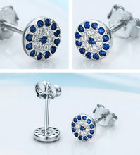 Load image into Gallery viewer, Blue and White Stone Evil Eye Silver Stud Earrings - EarringsRose Gold