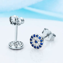Load image into Gallery viewer, Blue and White Stone Evil Eye Silver Stud Earrings - EarringsRose Gold