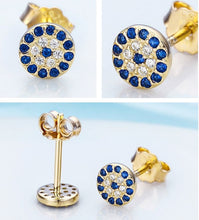Load image into Gallery viewer, Blue and White Stone Evil Eye Silver Stud Earrings - EarringsRose Gold