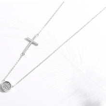 Load image into Gallery viewer, Blue and White Stone Evil Eye with Holy Cross Silver Necklace - Necklace