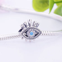 Load image into Gallery viewer, Blue and White Stone Evil Eye with Lashes Silver Charm Bead - Charm Bead