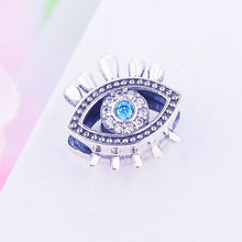 Load image into Gallery viewer, Blue and White Stone Evil Eye with Lashes Silver Charm Bead - Charm Bead