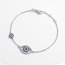 Load image into Gallery viewer, Blue and White Stone Evil Eyes Silver Bracelet - BraceletRose Gold