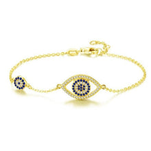 Load image into Gallery viewer, Blue and White Stone Evil Eyes Silver Bracelet - BraceletGold