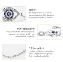 Load image into Gallery viewer, Blue and White Stone Evil Eyes Silver Bracelet - BraceletRose Gold
