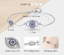 Load image into Gallery viewer, Blue and White Stone Evil Eyes Silver Bracelet - BraceletRose Gold