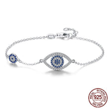 Load image into Gallery viewer, Blue and White Stone Evil Eyes Silver Bracelet - BraceletSilver