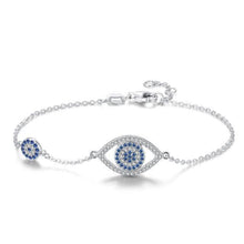 Load image into Gallery viewer, Blue and White Stone Evil Eyes Silver Bracelet - BraceletSilver