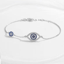 Load image into Gallery viewer, Blue and White Stone Evil Eyes Silver Bracelet - BraceletRose Gold