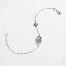 Load image into Gallery viewer, Blue and White Stone Evil Eyes Silver Bracelet - BraceletRose Gold