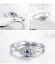 Load image into Gallery viewer, Blue and White Stone Eye Shape Evil Eye Silver Ring - Ring6