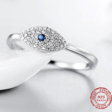 Load image into Gallery viewer, Blue and White Stone Eye Shape Evil Eye Silver Ring - Ring6