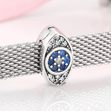 Load image into Gallery viewer, Blue and White Stone Eye Shaped Evil Eye Silver Charm Bead - Charm Bead