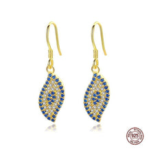 Load image into Gallery viewer, Blue and White Stone Eye Shaped Evil Eye Silver Earrings - Earrings