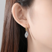 Load image into Gallery viewer, Blue and White Stone Eye Shaped Evil Eye Silver Earrings - Earrings
