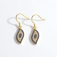 Load image into Gallery viewer, Blue and White Stone Eye Shaped Evil Eye Silver Earrings - Earrings