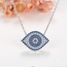 Load image into Gallery viewer, Blue and White Stone Eye-Shaped Evil Eye Silver Necklace - Necklace